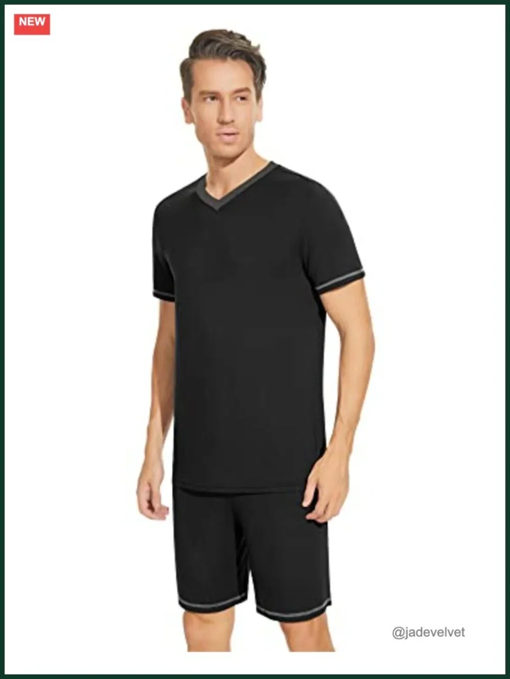 Viscose Bamboo Men's Pajama Set Short Sleeve with Shorts V Neck Loungewear